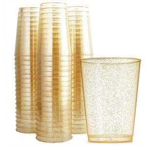 imageWDF 100pcs 12OZ Gold Cups  Disposable Gold Glitter Plastic Cups  Premium Wedding Cups  Party Cups for Thanksgiving ChristmasGold Glitter
