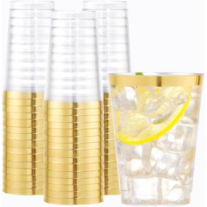 imageWDF 100pcs 12OZ Gold Cups  Disposable Gold Glitter Plastic Cups  Premium Wedding Cups  Party Cups for Thanksgiving ChristmasGold100Count