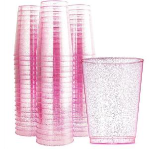 imageWDF 100pcs 12OZ Gold Cups  Disposable Gold Glitter Plastic Cups  Premium Wedding Cups  Party Cups for Thanksgiving ChristmasRose Gold Glitter