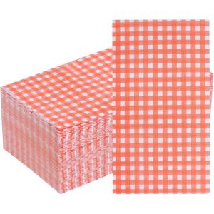 imageWDF 150Pack Baby Blue Paper Checkered Napkins  3 Ply Disposable Blue and White Gingham Napkins Guest Dinner Napkins Paper for Bathroom Picnic BBQ Birthday GraduationOrange Gingham  150PCS