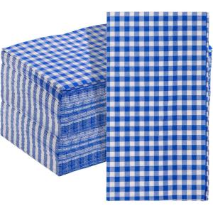 imageWDF 150Pack Baby Blue Paper Checkered Napkins  3 Ply Disposable Blue and White Gingham Napkins Guest Dinner Napkins Paper for Bathroom Picnic BBQ Birthday GraduationBlue Gingham  150PCS