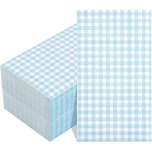 imageWDF 150Pack Baby Blue Paper Checkered Napkins  3 Ply Disposable Blue and White Gingham Napkins Guest Dinner Napkins Paper for Bathroom Picnic BBQ Birthday GraduationBaby Blue Gingham  150PCS