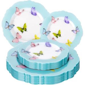 imageWDF 20PCS Blue Plastic Plates  Baroque White and Blue Plates  Chinoiserie Floral Party Decorations for BirthdayTea PartyBlue