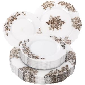 imageWDF 20PCS Blue Plastic Plates  Baroque White and Blue Plates  Chinoiserie Floral Party Decorations for BirthdayTea PartyBrown rose