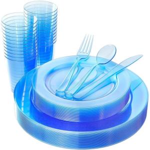 imageWDF 25 Guest Pink Plates with Pink Plastic SilverwareampampPink CupsNeon Clear Disposable Dinnerware include 50 Plates25Forks 25 Knives 25 Spoons25 Plastic Cups for Party and Baby ShowerBlue