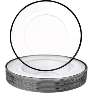 imageWDF 25Pack Gold Charger Plates  12inch Clear Chargers with Gold Trim  Clear Plates Disposable for Dinner PartyWeddingBirthdayBlack