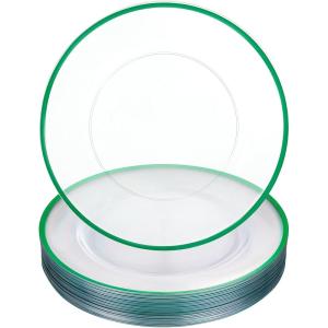 imageWDF 25Pack Gold Charger Plates  12inch Clear Chargers with Gold Trim  Clear Plates Disposable for Dinner PartyWeddingBirthdayGreen