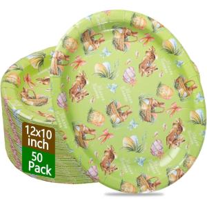imageWDF 50Pack Christmas Paper Plates  10quotx12quot Christmas Tree Plates Christmas Oval Paper Checkered Plates  Dinner Size Large Disposable Platter Heavy Duty for Happy Christmas ServingGreen