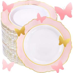 imageWDF 60pcs Clear Plastic Dessert Plates Disposable 75inch Small Disposable Clear CakeAppetizerDessert Plastic Plates for Wedding PartyPink