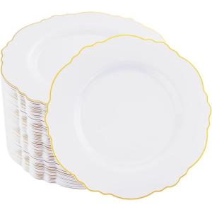imageWDF 60pcs Clear Plastic Dessert Plates Disposable 75inch Small Disposable Clear CakeAppetizerDessert Plastic Plates for Wedding PartyWhite and Gold