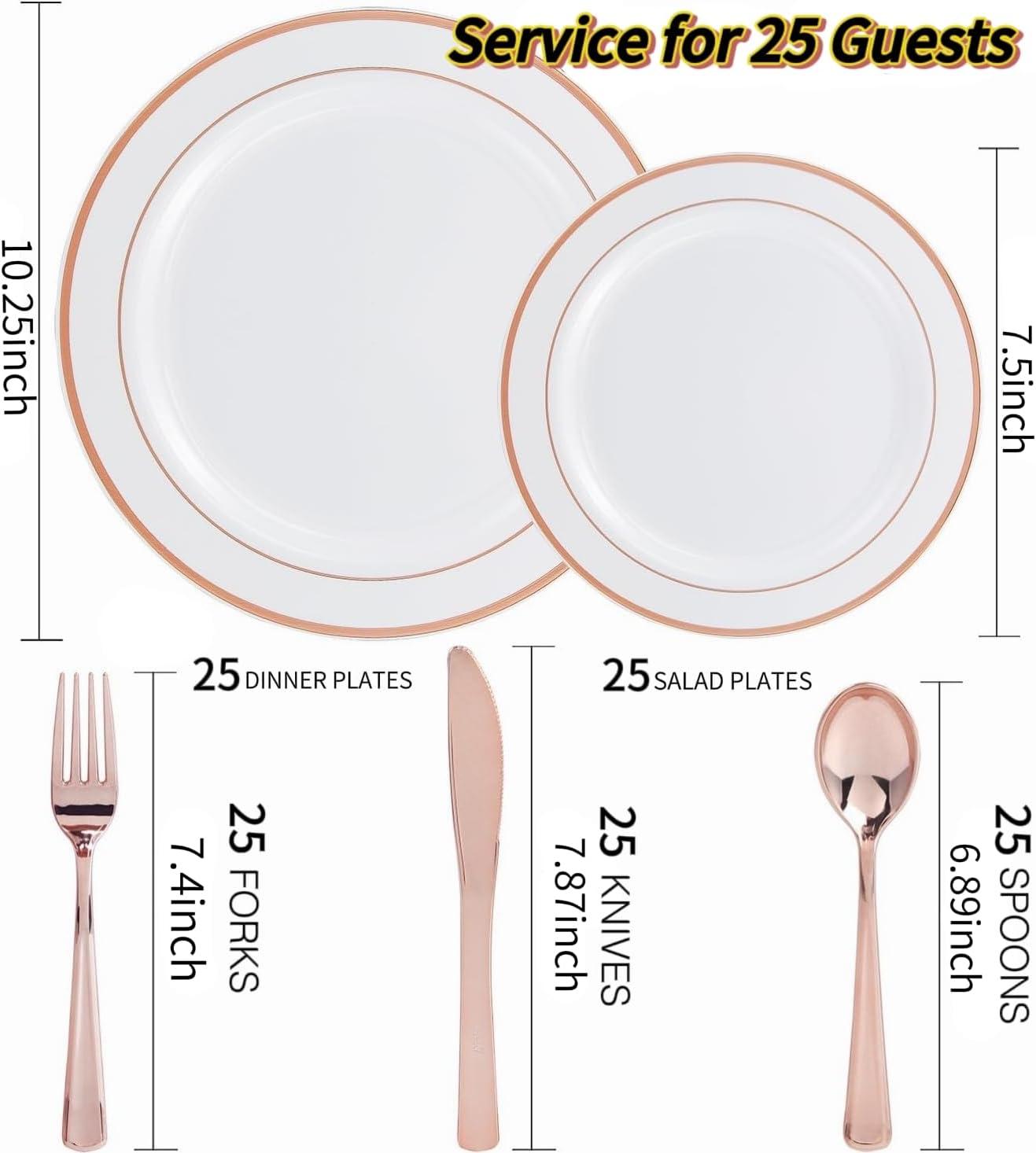 imageWDF 125Pieces Black Plates Disposable with Gold Rim ampamp Disposable Gold Plastic Silverware for Halloween  50 Graduation Plates  25 Forks 25 Knives 25 SpoonsRose Gold