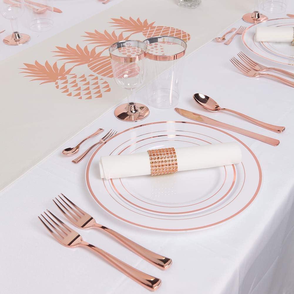 imageWDF 125Pieces Black Plates Disposable with Gold Rim ampamp Disposable Gold Plastic Silverware for Halloween  50 Graduation Plates  25 Forks 25 Knives 25 SpoonsRose Gold