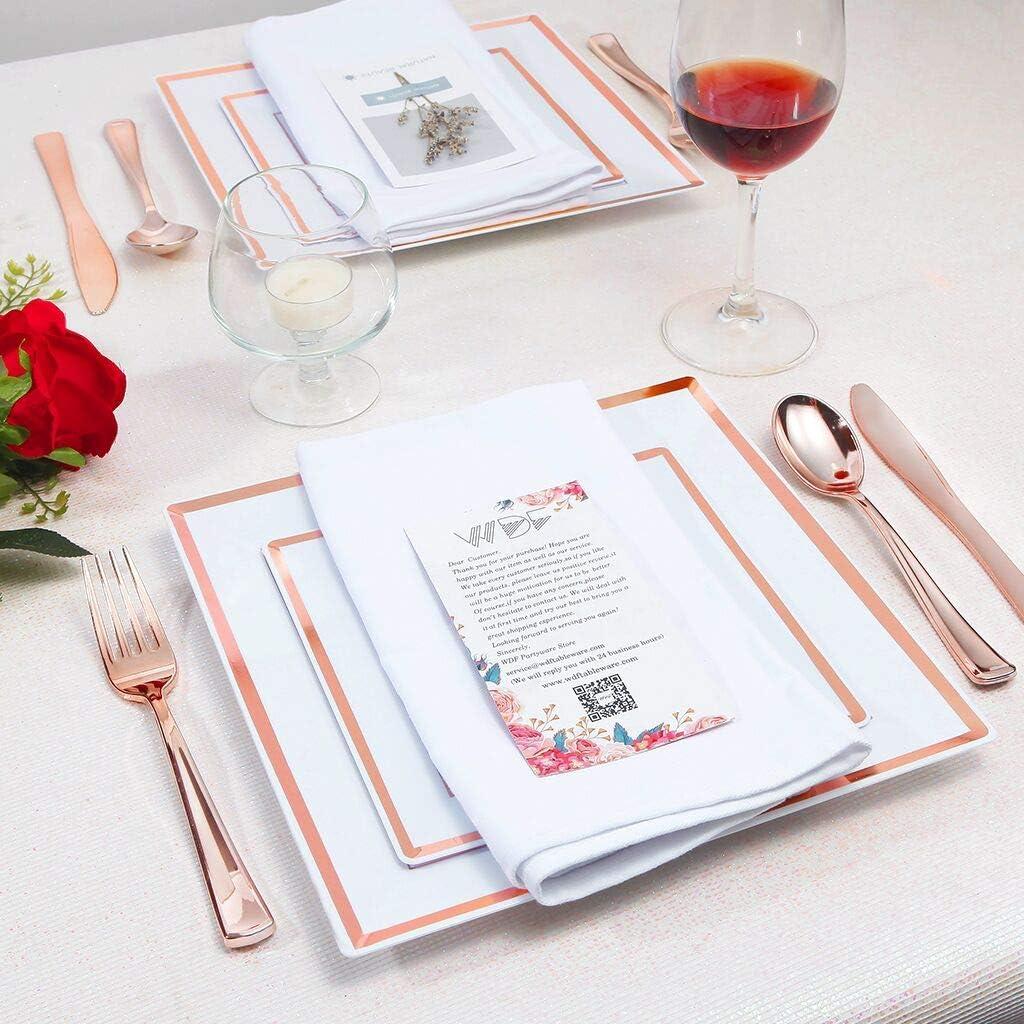 imageWDF 125Pieces Black Plates Disposable with Gold Rim ampamp Disposable Gold Plastic Silverware for Halloween  50 Graduation Plates  25 Forks 25 Knives 25 SpoonsRose Gold