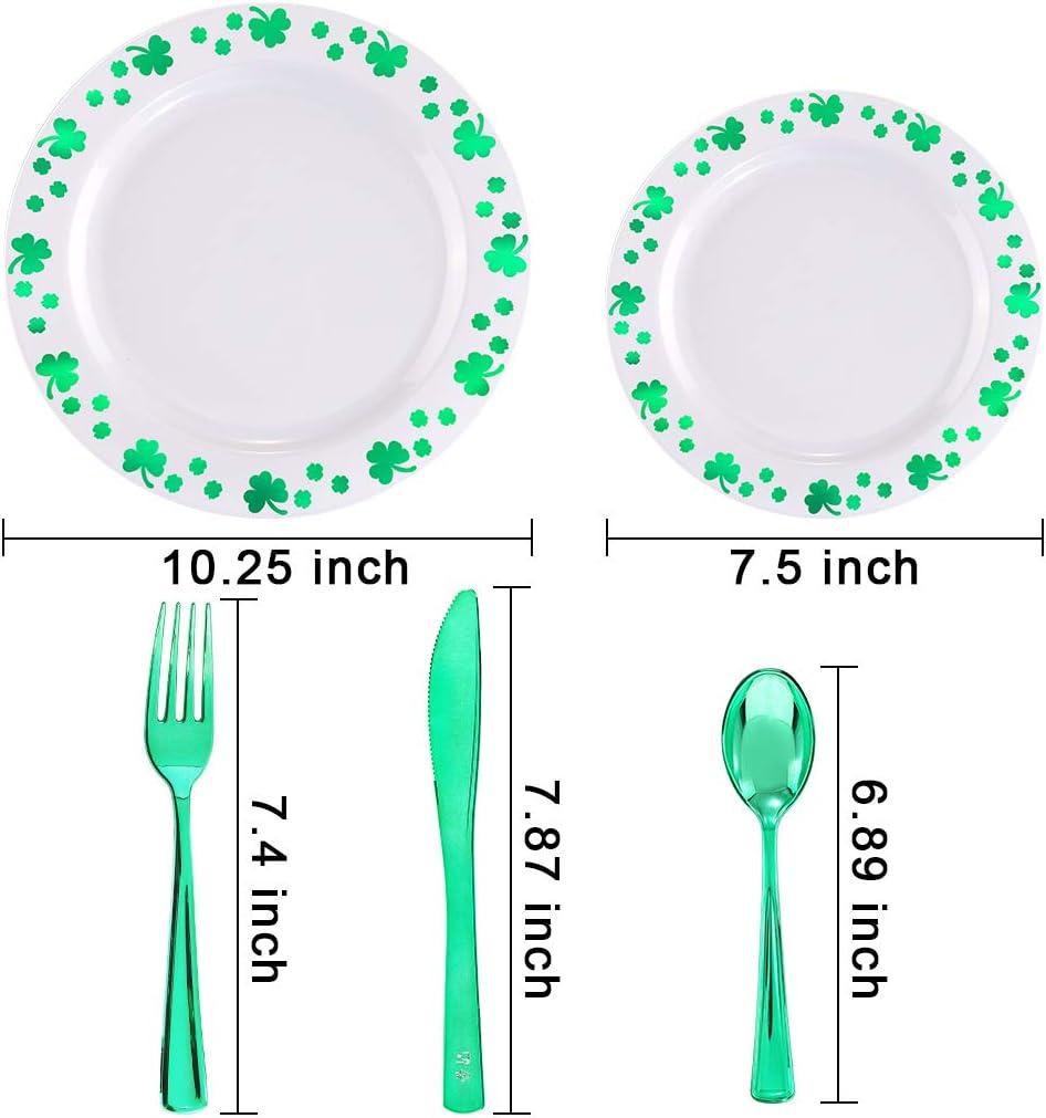 imageWDF 125Pieces Black Plates Disposable with Gold Rim ampamp Disposable Gold Plastic Silverware for Halloween  50 Graduation Plates  25 Forks 25 Knives 25 SpoonsWhiteGreen
