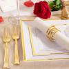 imageWDF 125Pieces Black Plates Disposable with Gold Rim ampamp Disposable Gold Plastic Silverware for Halloween  50 Graduation Plates  25 Forks 25 Knives 25 SpoonsWhite and Gold