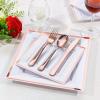 imageWDF 125Pieces Black Plates Disposable with Gold Rim ampamp Disposable Gold Plastic Silverware for Halloween  50 Graduation Plates  25 Forks 25 Knives 25 SpoonsRose Gold