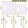 imageWDF 125Pieces Black Plates Disposable with Gold Rim ampamp Disposable Gold Plastic Silverware for Halloween  50 Graduation Plates  25 Forks 25 Knives 25 SpoonsWhite and Gold