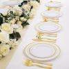 imageWDF 125Pieces Black Plates Disposable with Gold Rim ampamp Disposable Gold Plastic Silverware for Halloween  50 Graduation Plates  25 Forks 25 Knives 25 SpoonsWhite and Gold