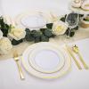 imageWDF 125Pieces Black Plates Disposable with Gold Rim ampamp Disposable Gold Plastic Silverware for Halloween  50 Graduation Plates  25 Forks 25 Knives 25 SpoonsWhite and Gold