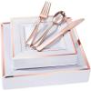 imageWDF 125Pieces Black Plates Disposable with Gold Rim ampamp Disposable Gold Plastic Silverware for Halloween  50 Graduation Plates  25 Forks 25 Knives 25 SpoonsRose Gold