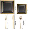 imageWDF 125Pieces Black Plates Disposable with Gold Rim ampamp Disposable Gold Plastic Silverware for Halloween  50 Graduation Plates  25 Forks 25 Knives 25 SpoonsBlack and Gold