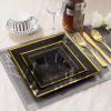 imageWDF 125Pieces Black Plates Disposable with Gold Rim ampamp Disposable Gold Plastic Silverware for Halloween  50 Graduation Plates  25 Forks 25 Knives 25 SpoonsBlack and Gold