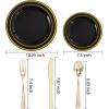 imageWDF 125Pieces Black Plates Disposable with Gold Rim ampamp Disposable Gold Plastic Silverware for Halloween  50 Graduation Plates  25 Forks 25 Knives 25 SpoonsBlack and Gold