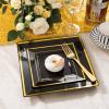 imageWDF 125Pieces Black Plates Disposable with Gold Rim ampamp Disposable Gold Plastic Silverware for Halloween  50 Graduation Plates  25 Forks 25 Knives 25 SpoonsBlack and Gold