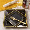 imageWDF 125Pieces Black Plates Disposable with Gold Rim ampamp Disposable Gold Plastic Silverware for Halloween  50 Graduation Plates  25 Forks 25 Knives 25 SpoonsBlack and Gold