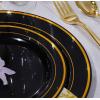 imageWDF 125Pieces Black Plates Disposable with Gold Rim ampamp Disposable Gold Plastic Silverware for Halloween  50 Graduation Plates  25 Forks 25 Knives 25 SpoonsBlack and Gold