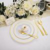 imageWDF 125Pieces Black Plates Disposable with Gold Rim ampamp Disposable Gold Plastic Silverware for Halloween  50 Graduation Plates  25 Forks 25 Knives 25 SpoonsWhite and Gold