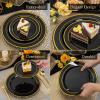 imageWDF 200pcs White Plastic Plates Disposable  Heavy Duty Plastic Plates for Party  Include 100 x 10quot Dinner Plate and 100 x 7quot DessertCake Plate  Ideal for WeddingsPartiesEventsBlack and Gold