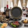 imageWDF 200pcs White Plastic Plates Disposable  Heavy Duty Plastic Plates for Party  Include 100 x 10quot Dinner Plate and 100 x 7quot DessertCake Plate  Ideal for WeddingsPartiesEventsBlack and Gold