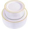 imageWDF 200pcs White Plastic Plates Disposable  Heavy Duty Plastic Plates for Party  Include 100 x 10quot Dinner Plate and 100 x 7quot DessertCake Plate  Ideal for WeddingsPartiesEventsGold