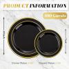 imageWDF 200pcs White Plastic Plates Disposable  Heavy Duty Plastic Plates for Party  Include 100 x 10quot Dinner Plate and 100 x 7quot DessertCake Plate  Ideal for WeddingsPartiesEventsBlack and Gold