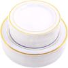 imageWDF 200pcs White Plastic Plates Disposable  Heavy Duty Plastic Plates for Party  Include 100 x 10quot Dinner Plate and 100 x 7quot DessertCake Plate  Ideal for WeddingsPartiesEventsGold