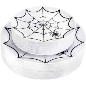 imageWDF 200pcs White Plastic Plates Disposable  Heavy Duty Plastic Plates for Party  Include 100 x 10quot Dinner Plate and 100 x 7quot DessertCake Plate  Ideal for WeddingsPartiesEventsWhiteBlack