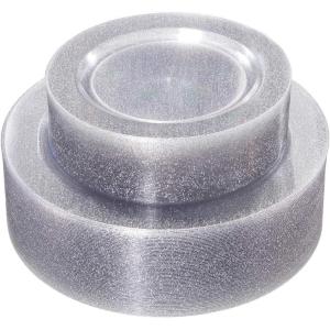 imageWDF 200pcs White Plastic Plates Disposable  Heavy Duty Plastic Plates for Party  Include 100 x 10quot Dinner Plate and 100 x 7quot DessertCake Plate  Ideal for WeddingsPartiesEventsSilver Glitter