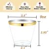 imageWDF 150pcs Gold Plastic Plates with Disposable Plastic Silverware 200 Pack Gold Plastic Cups