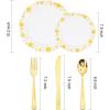 imageWDF 150pcs Gold Plastic Plates with Disposable Plastic Silverware 200 Pack Gold Plastic Cups