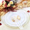 imageWDF 150pcs Gold Plastic Plates with Disposable Plastic Silverware100pcs Gold Plastic Plates