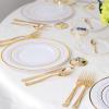 imageWDF 150pcs Gold Plastic Plates with Disposable Plastic Silverware120 pieces Gold Disposable Plastic Plates