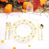 imageWDF 150pcs Gold Plastic Plates with Disposable Plastic Silverware200pcs 9OZ Gold Cups