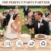 imageWDF 300 Pieces Gold Plastic Silverware Disposable and WDF 200PCS Ivory Scalloped Plastic Plates with Gold Rim