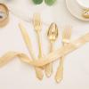imageWDF 300 Pieces Gold Plastic Silverware Disposable and WDF 200PCS Ivory Scalloped Plastic Plates with Gold Rim