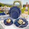 imageWDF 300 Pieces Gold Plastic Silverware Disposable and WDF 200pcs Blue Plastic Plates