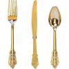 imageWDF 300 Pieces Gold Plastic Silverware Disposable and WDF 200pcs Blue Plastic Plates