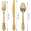 imageWDF 300 Pieces Gold Plastic Silverware Disposable and WDF 200pcs Blue Plastic Plates