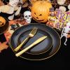 imageWDF 350PCS Black and Gold Plastic Plates with Gold Plastic Silverware