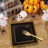 imageWDF 400PCS Black and Gold Plastic Plates